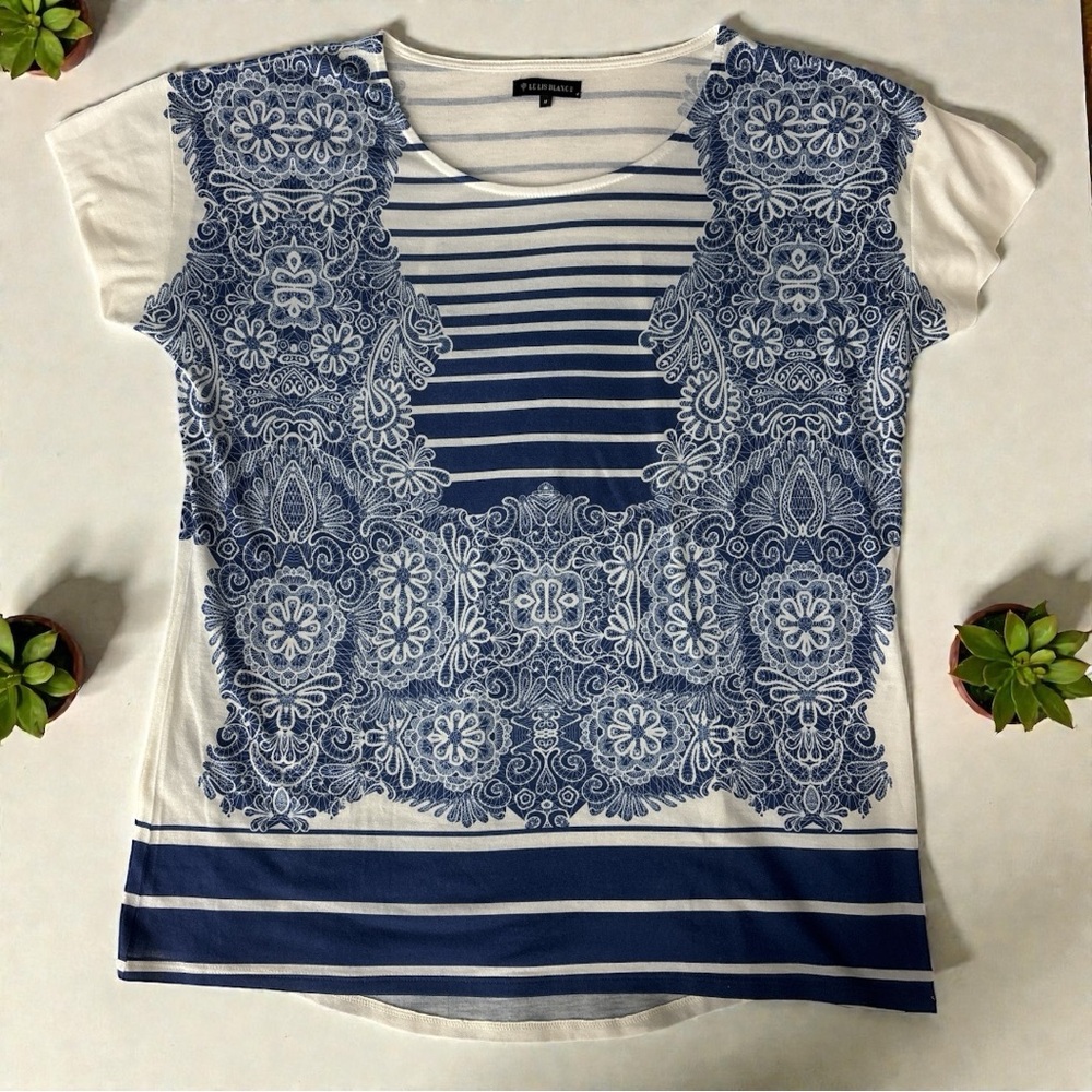 Le Lis Blanc Women’s Top Blouse
White with blue print - Picture 2 of 6